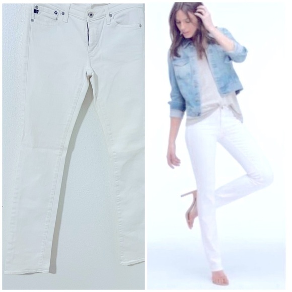 AG Adriano Goldschmied Ballad Slim Boot White Jeans Size 27R Made USA Casual EUC - Picture 1 of 13